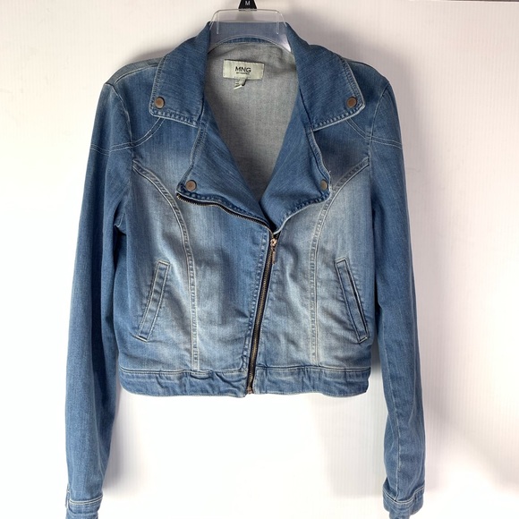 Mango Jackets & Blazers - Mango MNG Moto Bikers Denim Jacket Zip Up